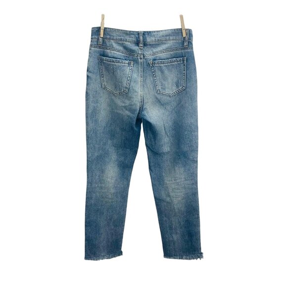 Ashley Mason Juniors Embellished Jeans High Rise Relaxed Frayed Hem Gems Size 1 - Picture 6 of 11